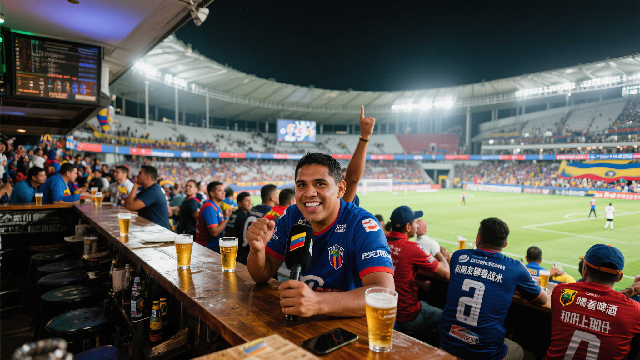 厄瓜多尔联赛球场边设吧台,服务员贴心服务,畅饮观赛两不误 厄瓜多尔联赛球场边设吧台,服务员贴心服务,畅饮观赛两不误